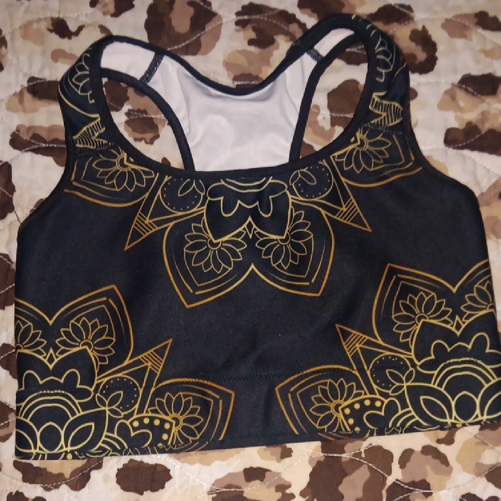 Black and Gold Floral Sports Bra